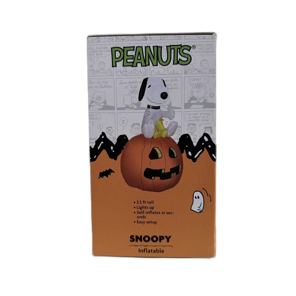 Peanuts Snoopy‎ Woodstock Halloween Inflatable 3.5ft Pumpkin Light Up New 321990